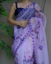 Lavender Organza Silk Saree