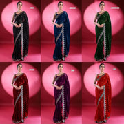 Black Georgette Sequins Saree Colours Available