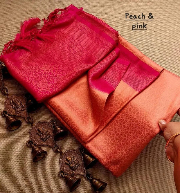 Kubera pattu saree - Peach and Pink