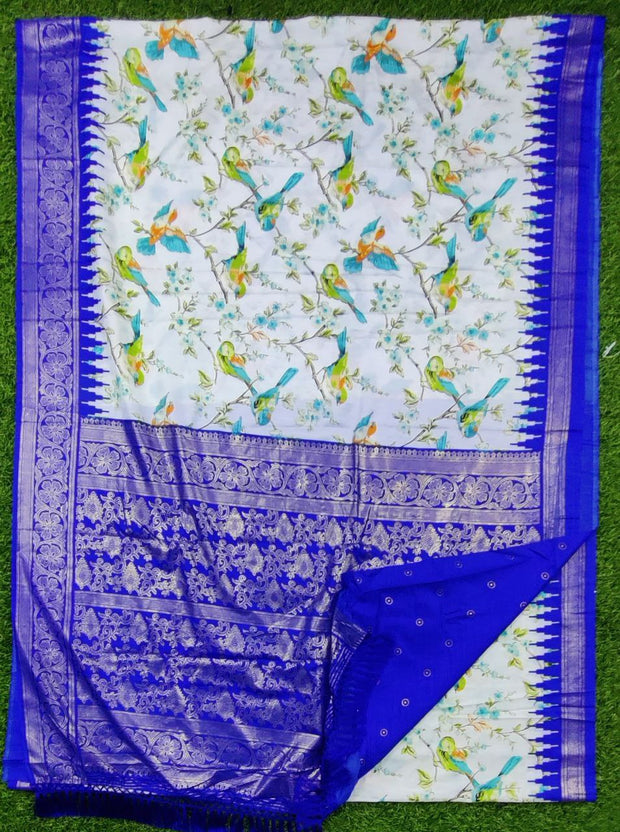 Cream Korvai Silk Blue 6MR15